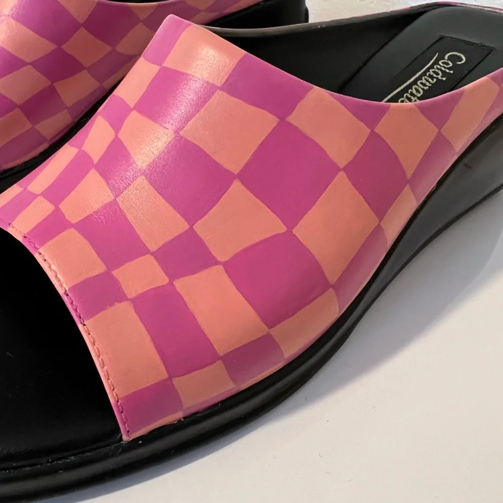 SALE๐ธ Handpainted vintage platform sandals in wavy check - Picture 4 of 5